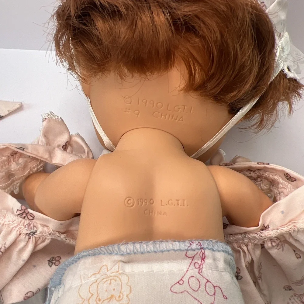 Vintage 1990 Galoob Baby Face So Shy Sherri #9 Green Eyes Bonnet Dress